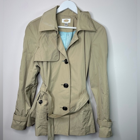 Talbots Khaki Belted Rain Trench Coat large - Picture 2 of 7